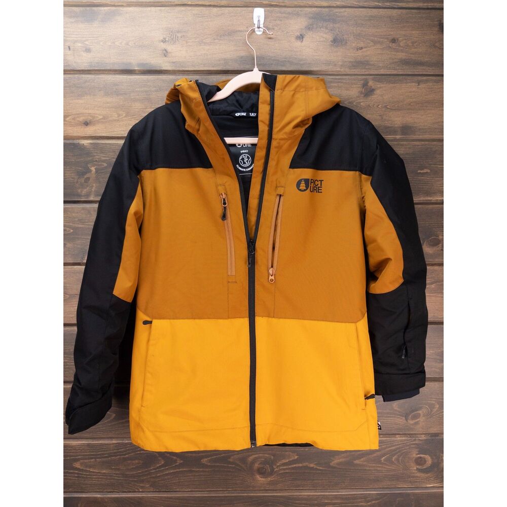 Picture Organic Daumy Kids Ski Jacket Yellow Black 12Y Hooded Snow Coat